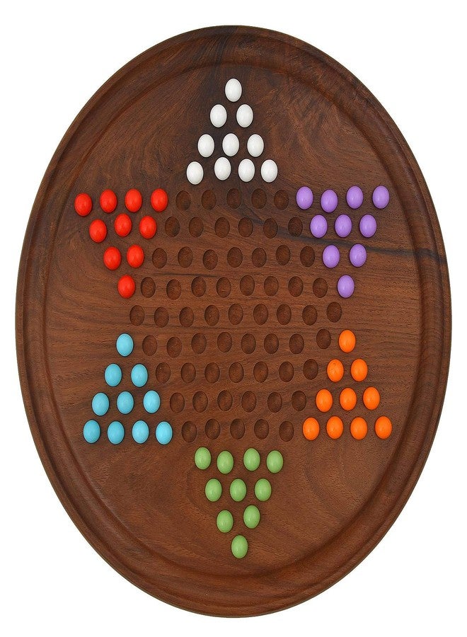 Toolart 6 Years and Up Chinese Checkers Game Set (Brown) with 12-Inch Wooden Board and Traditional Pegs - Image 1